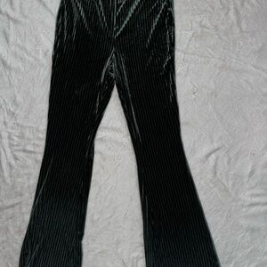 Dark Green Velvet Flared Pants